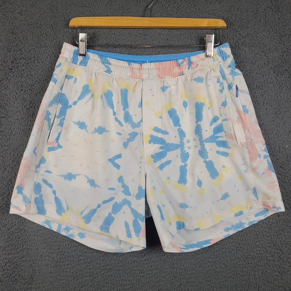 Birddogs Mens Tie Dye Lined Gym Shorts Blue Pink Yellow Size Large 6 Inch Inseam